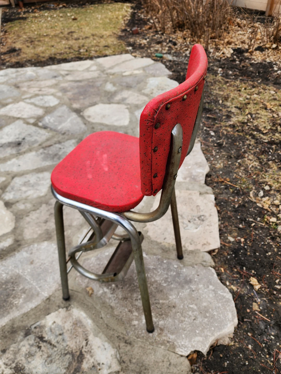 50's Vintage Cosco Red Studded Kitchen Step Stool/ Chair - MCM - photo 3
