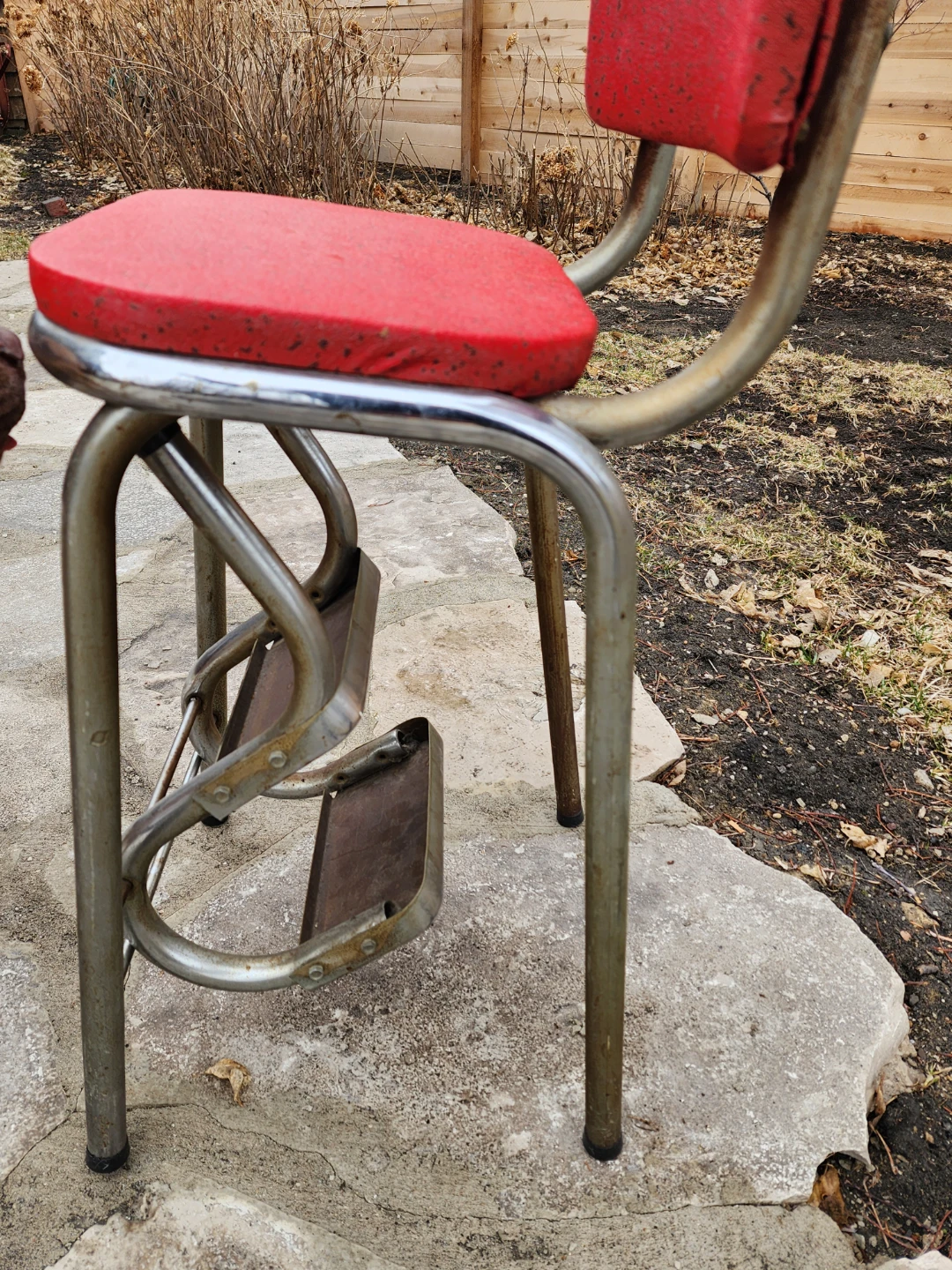 50's Vintage Cosco Red Studded Kitchen Step Stool/ Chair - MCM - photo 4