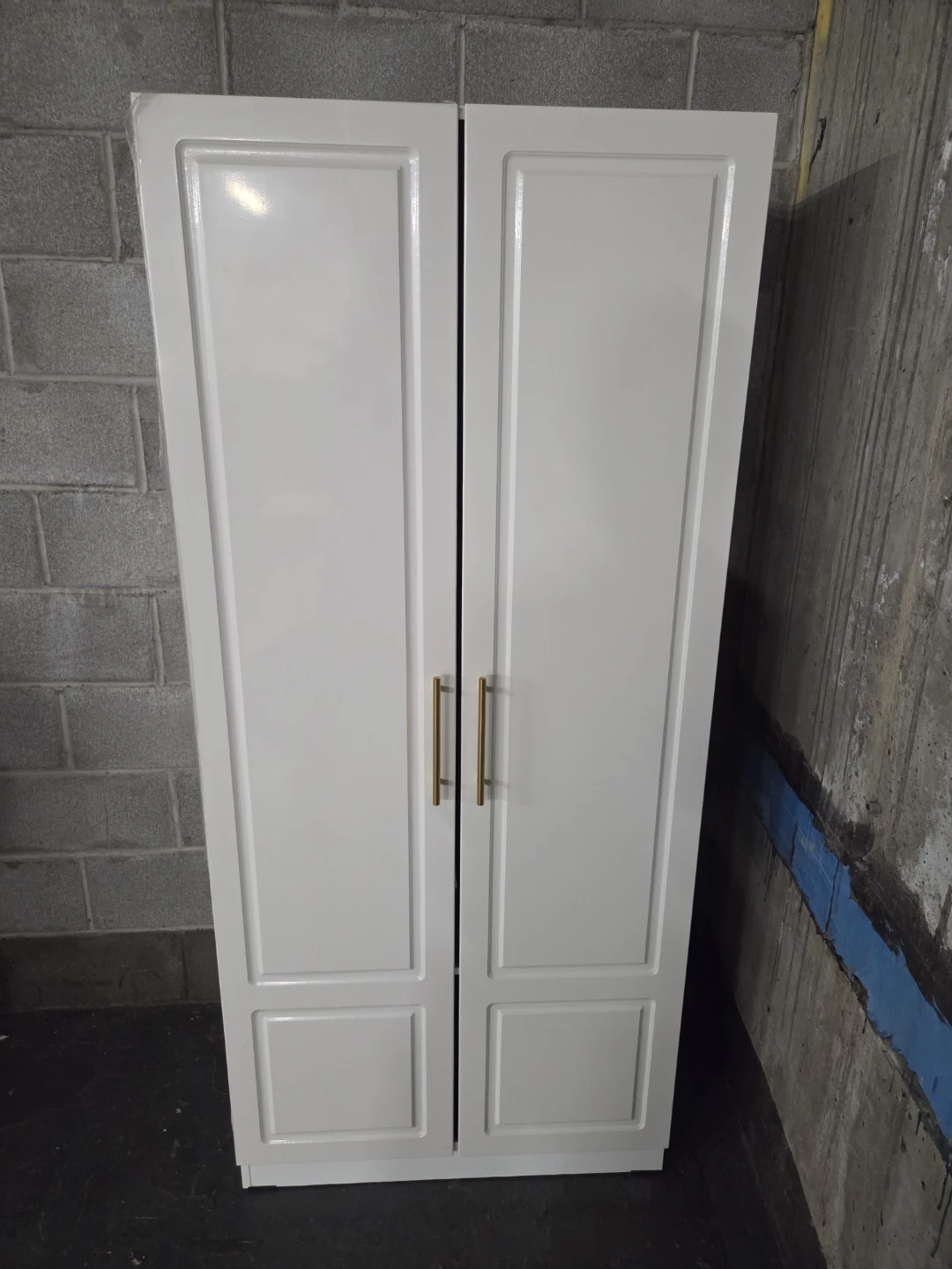 White Double Door Wardrobe with Gold Handles