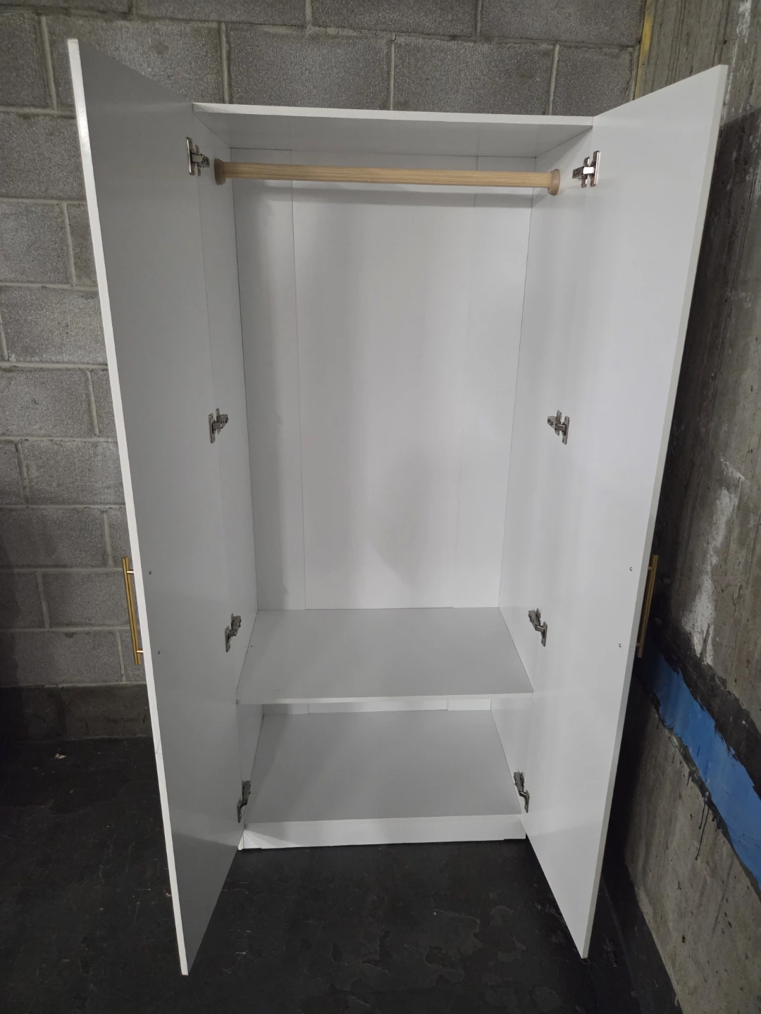 White Double Door Wardrobe with Gold Handles - photo 2