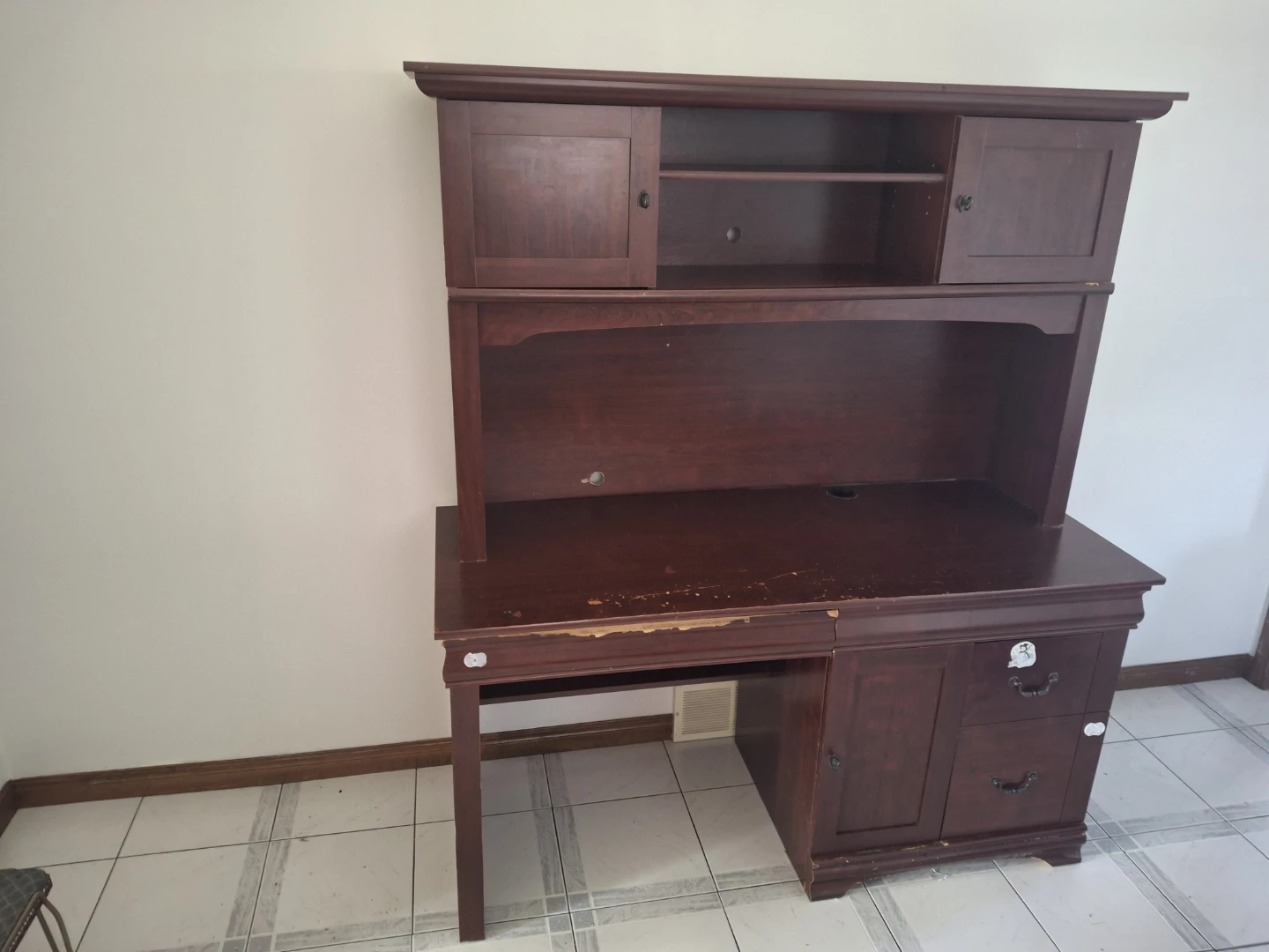 Dark Wood Computer Desk with Hutch