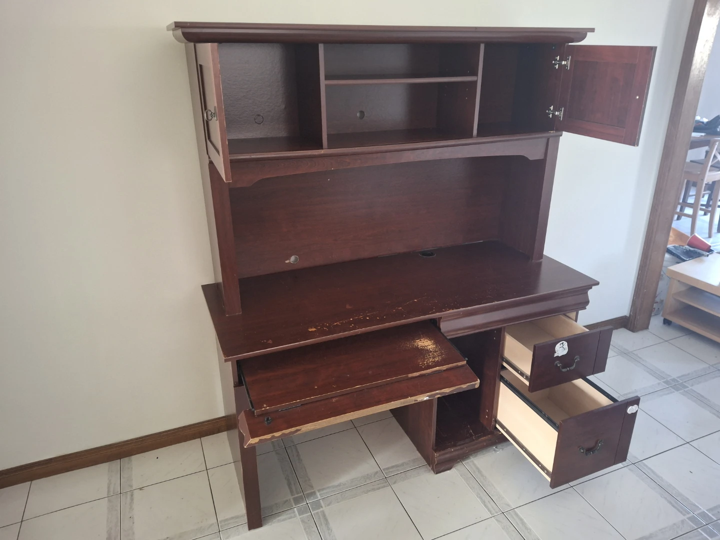 Dark Wood Computer Desk with Hutch - photo 2