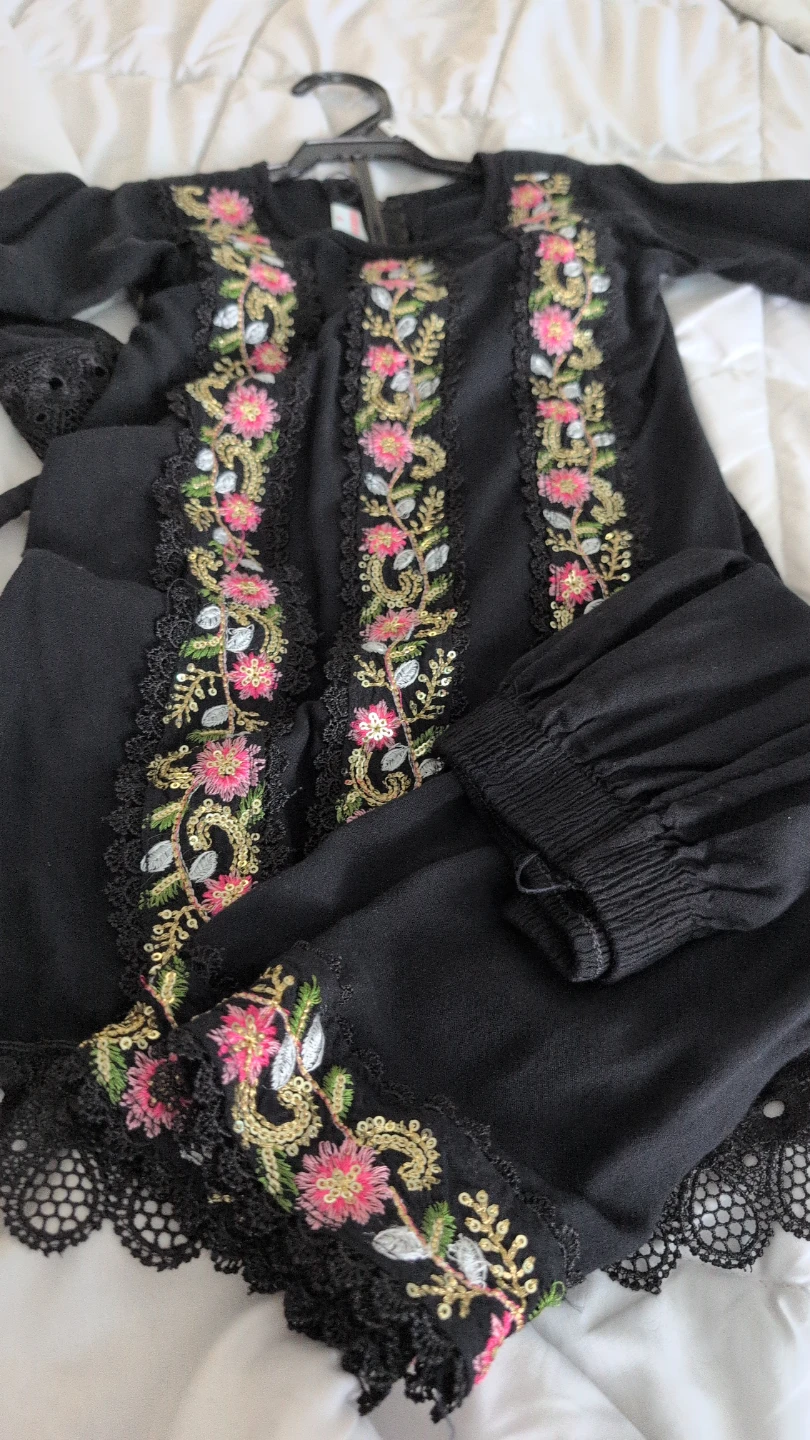 Black Embroidered Dress with Pants
