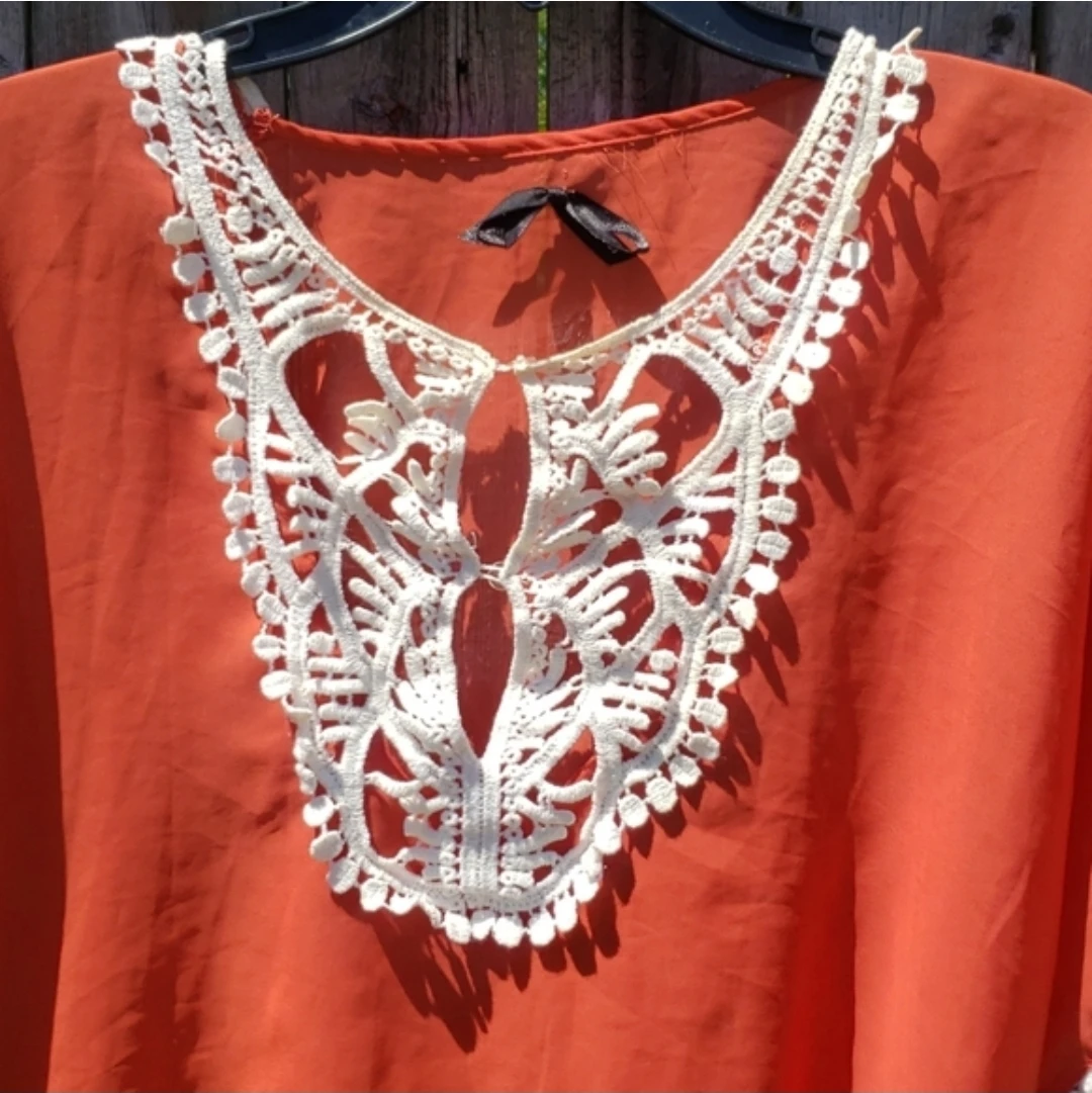 Orange Kaftan Top with Lace Trim - photo 2