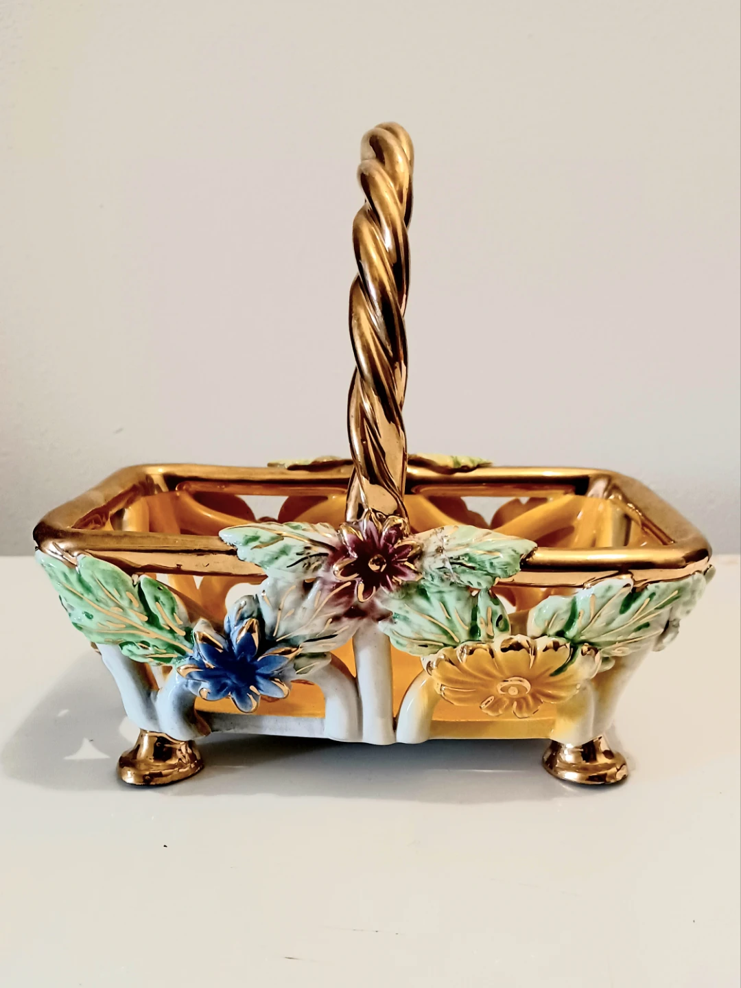Vtg Hand-painted Ceramic ELPA Alcobaca Basket