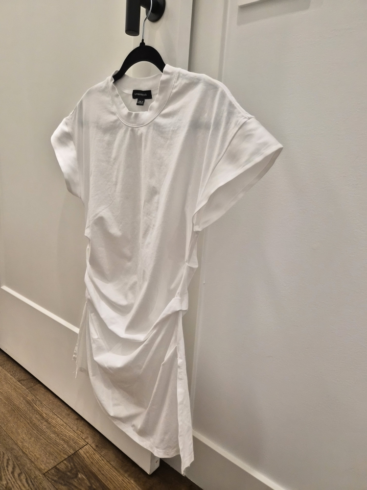 URBAN REVIVO White Ruched T-Shirt Dress XL - photo 3
