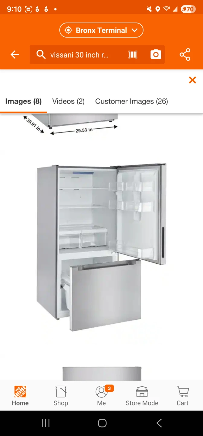 New Vissani 30in Stainless steel bottom freezer refrigerator - photo 2