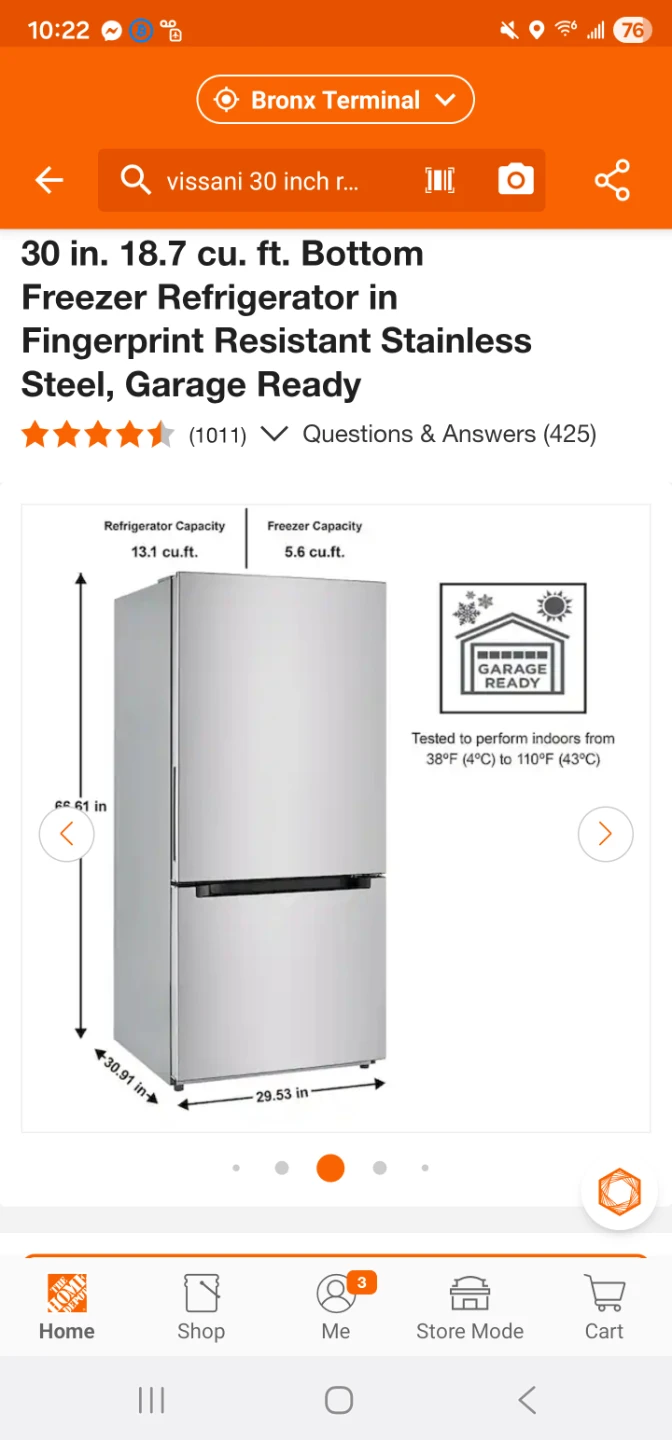 New Vissani 30in Stainless steel bottom freezer refrigerator - photo 3