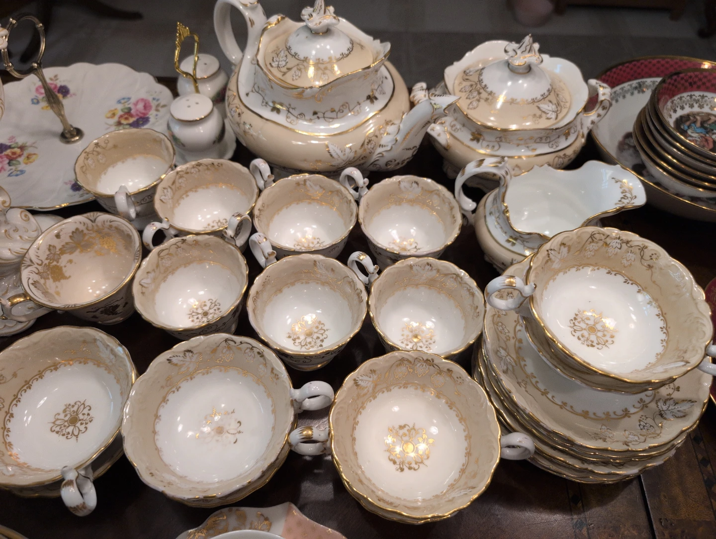 Vintage Porcelain Tea Set with Teapot and Cups