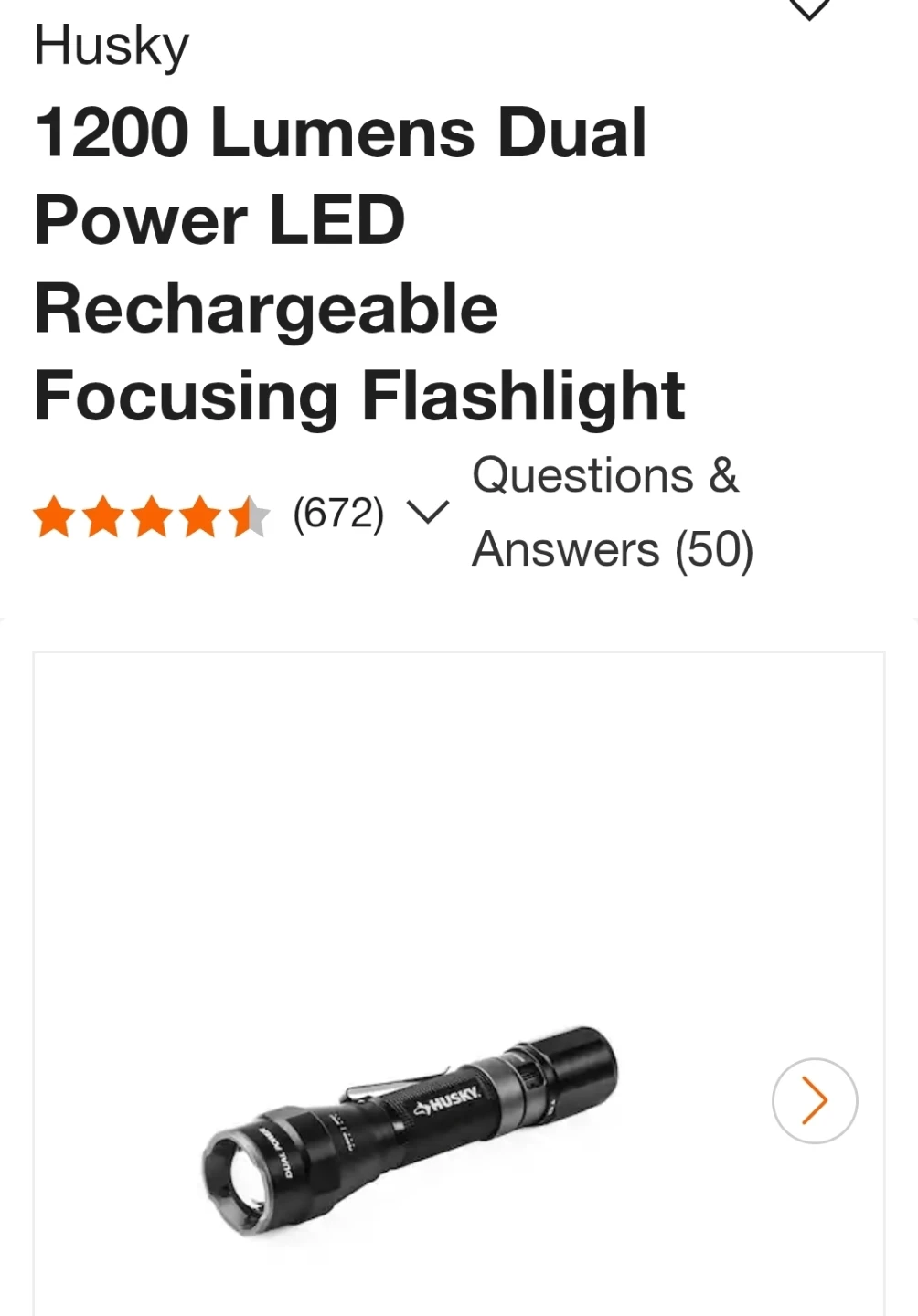 Husky Rechargeable Focusing LED Flashlight [1200 Lumens] *NEW* - photo 3