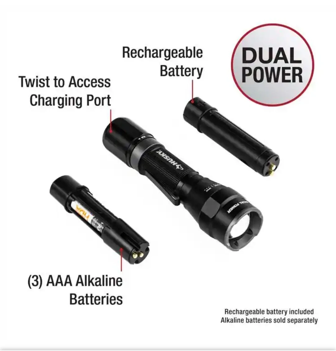 Husky Rechargeable Focusing LED Flashlight [1200 Lumens] *NEW* - photo 4