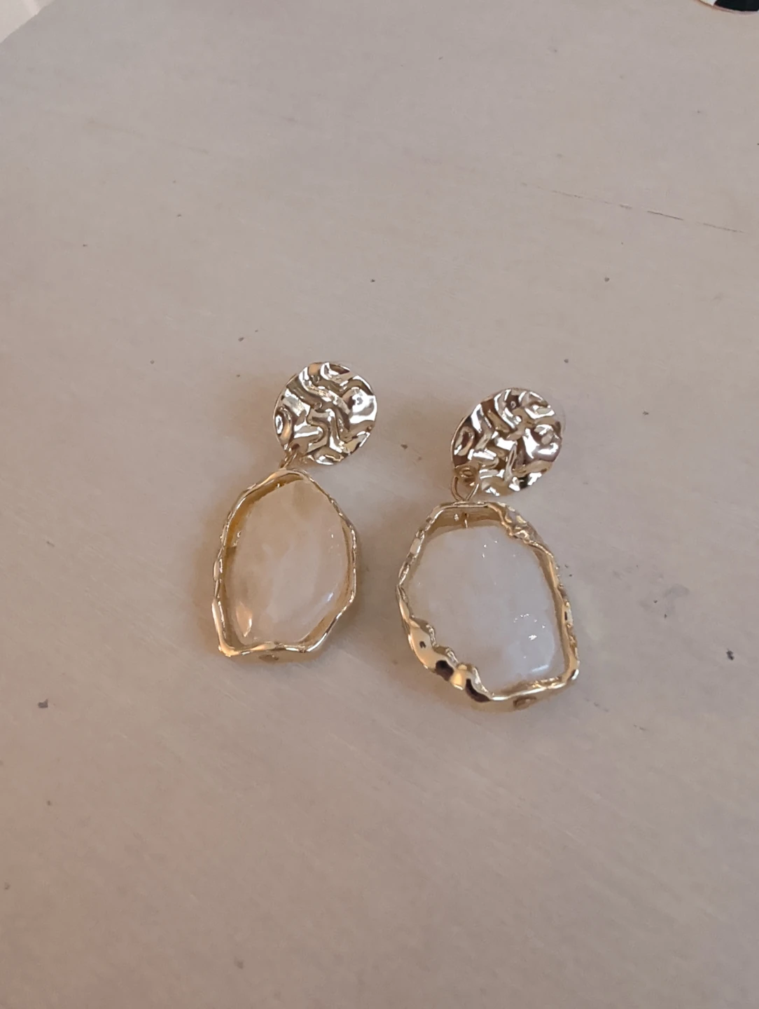 Gold Tone Geode Slice Drop Earrings