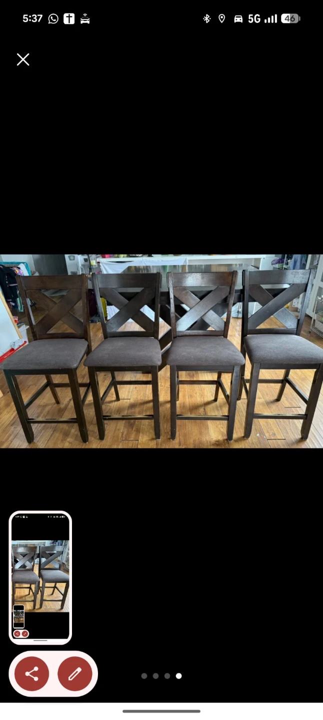 Set of 4 Dark Wood Counter Height Chairs - photo 5