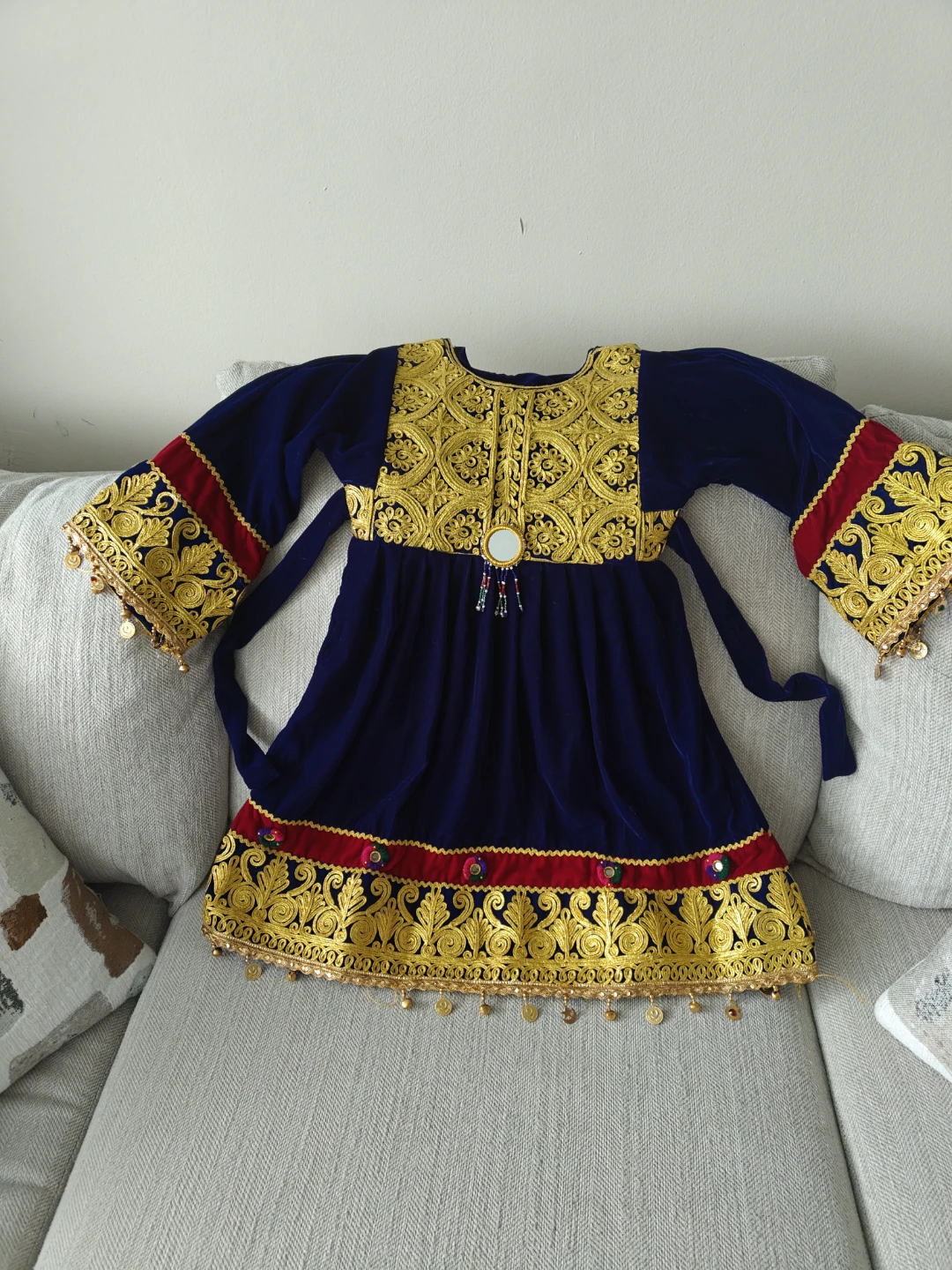 Girls Embroidered Velvet Afghan  Dress with Pants and Scarf - photo 2