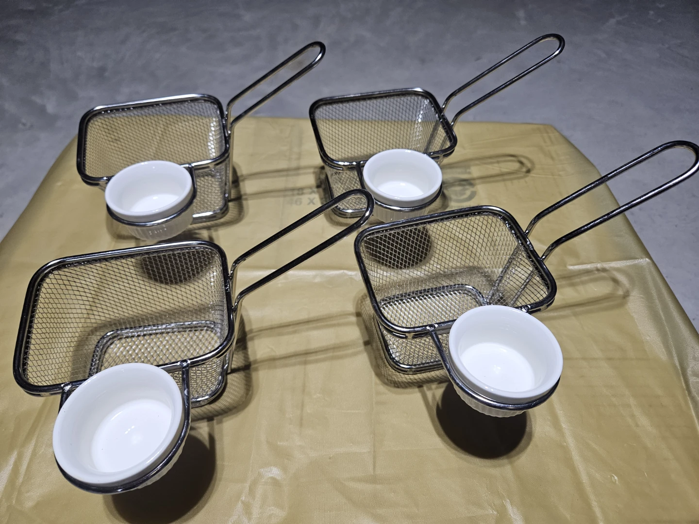 Set of 4 French Fry Baskets with Dipping Sauce Cups