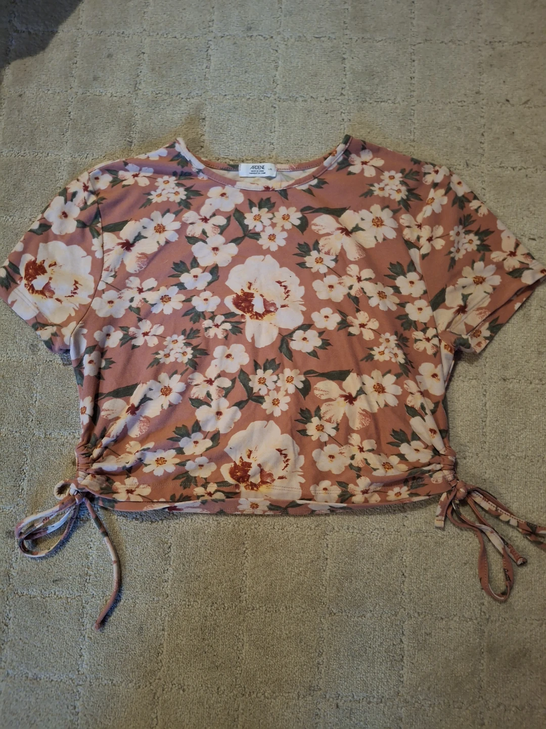 Ardene Pink Floral Tie-Side Crop Top L/G