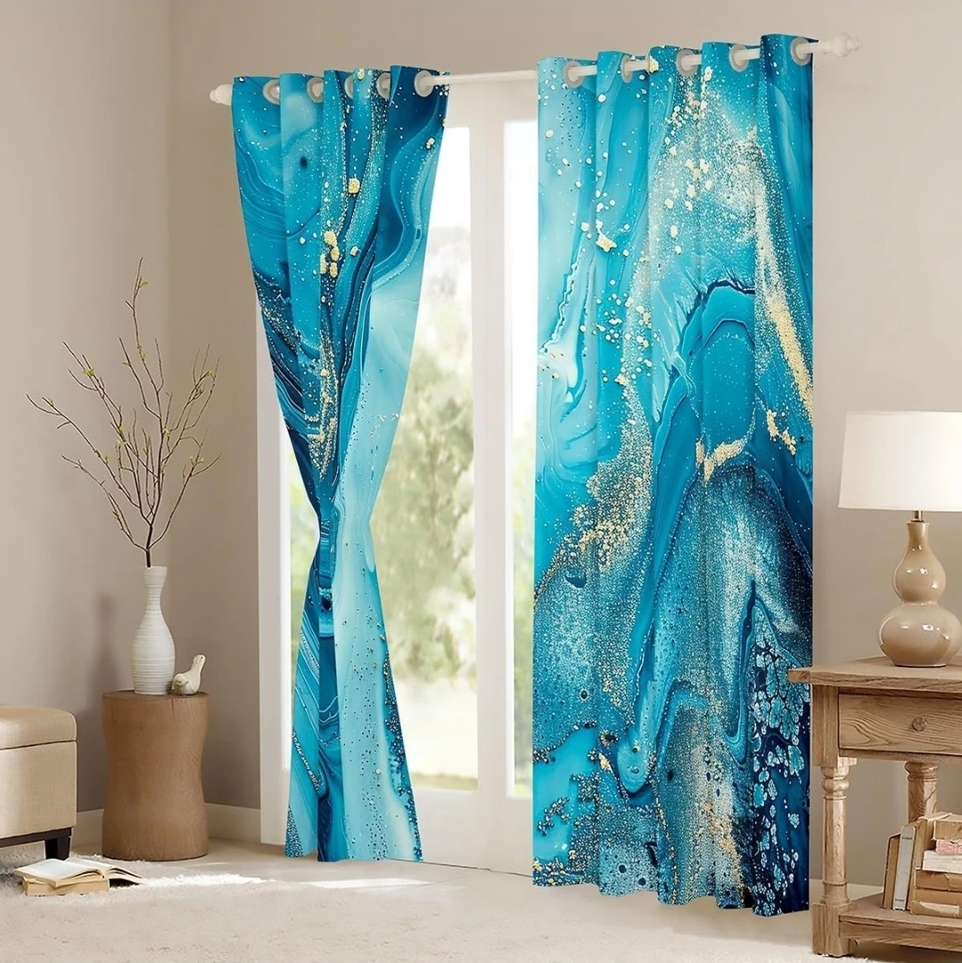 Erosebridal Teal Marble Curtains 52x96 | Modern Turquoise Gold - photo 5
