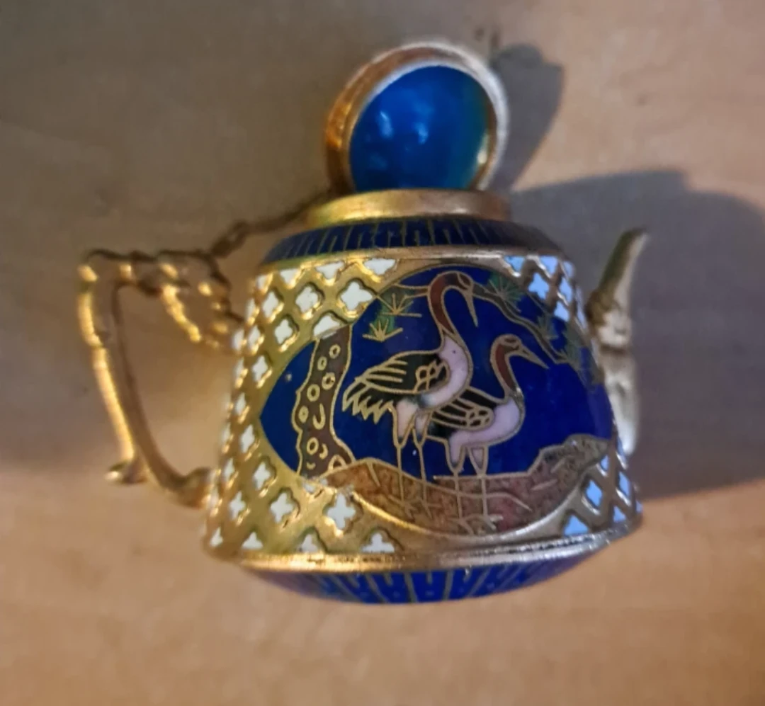Vintage Decorative Miniature Cloisonné Teapot with Crane Design - photo 5