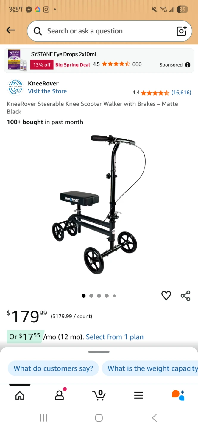 KneeRover Steerable Knee Scooter Walker with Brakes