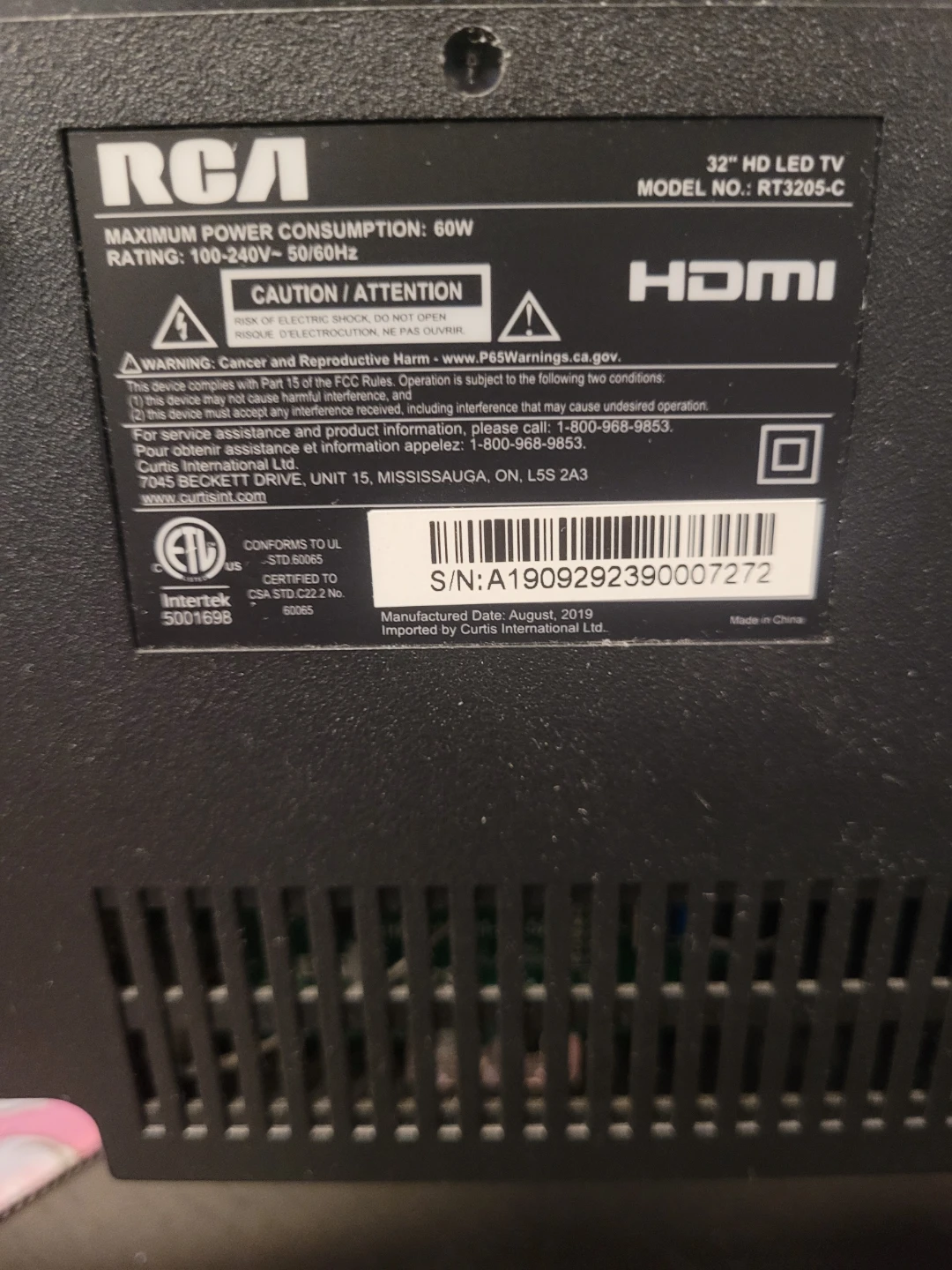RCA 32" HD LED TV RT3205-C - photo 2