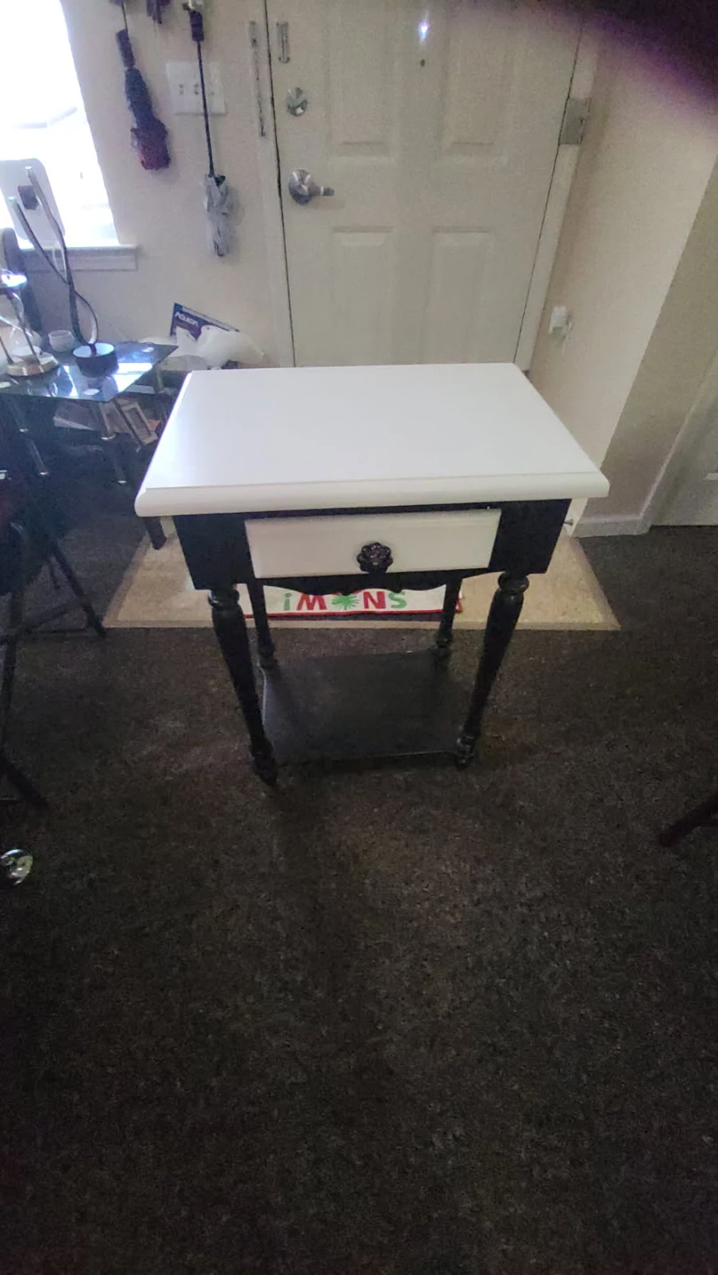 White and Black Accent Table with Drawer