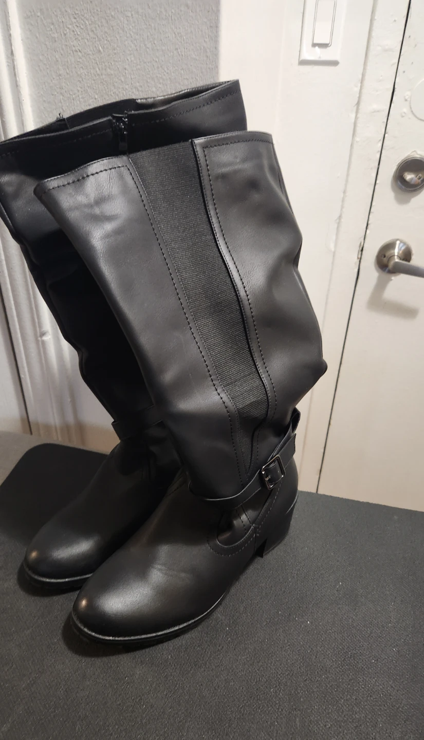 Black Knee-High Boots with Elastic Panel