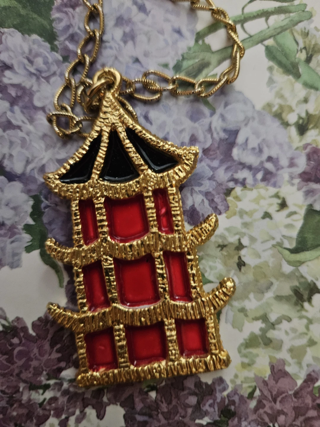 Gold-tone Pagoda Pendant Necklace