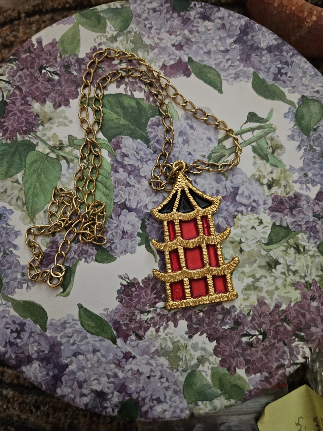 Gold-tone Pagoda Pendant Necklace - photo 2