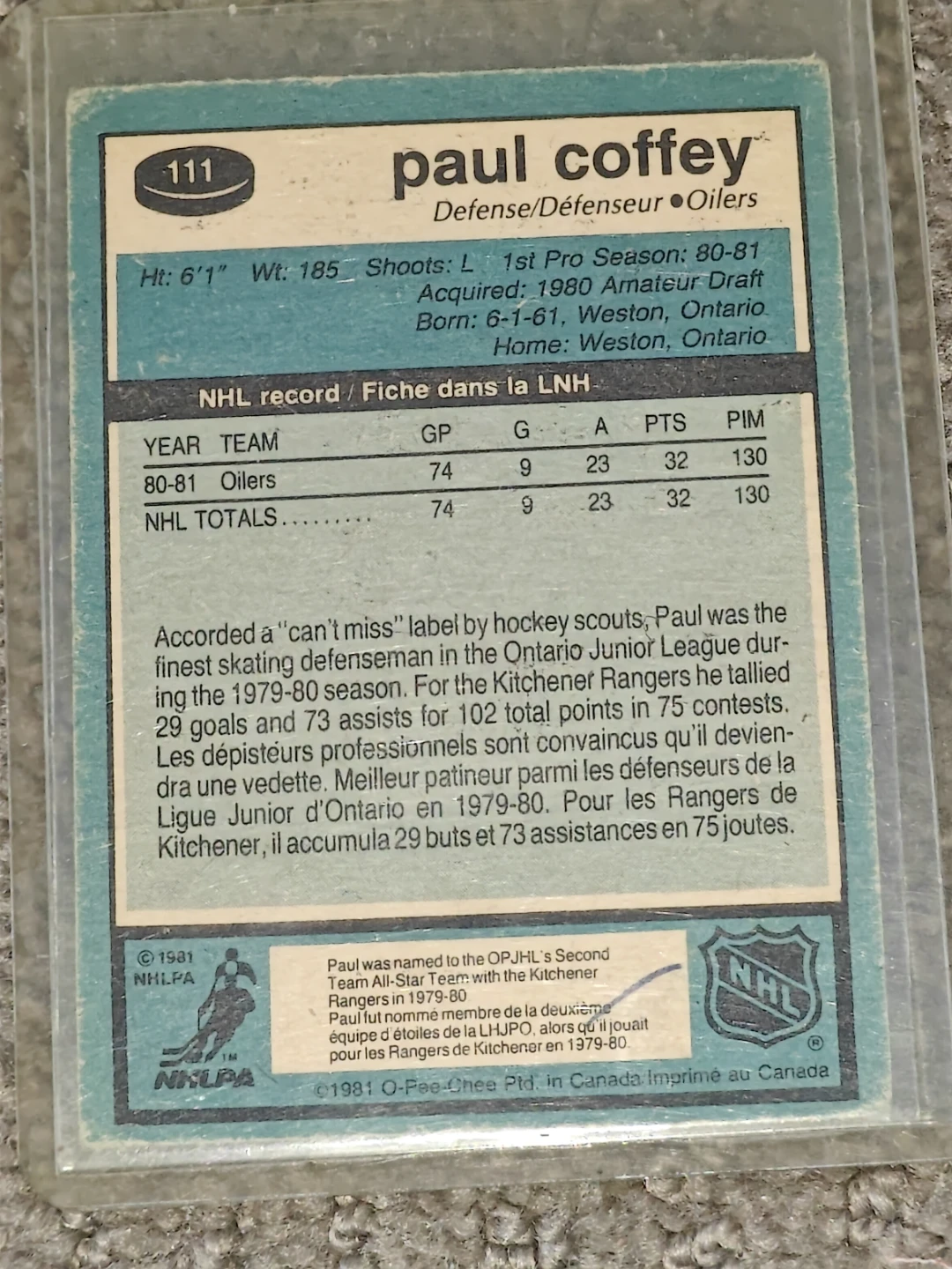 1981-82 O-Pee-Chee OPC 111 Paul Coffey Rookie Edmonton Oilers - photo 5