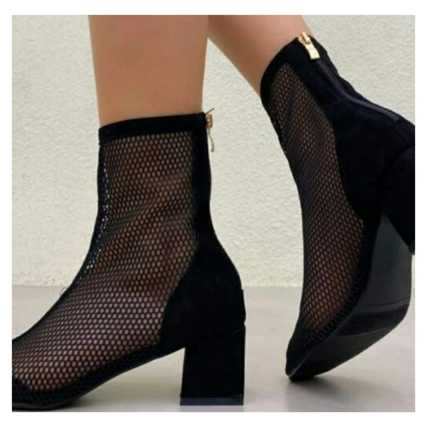 Black Mesh Ankle Boots