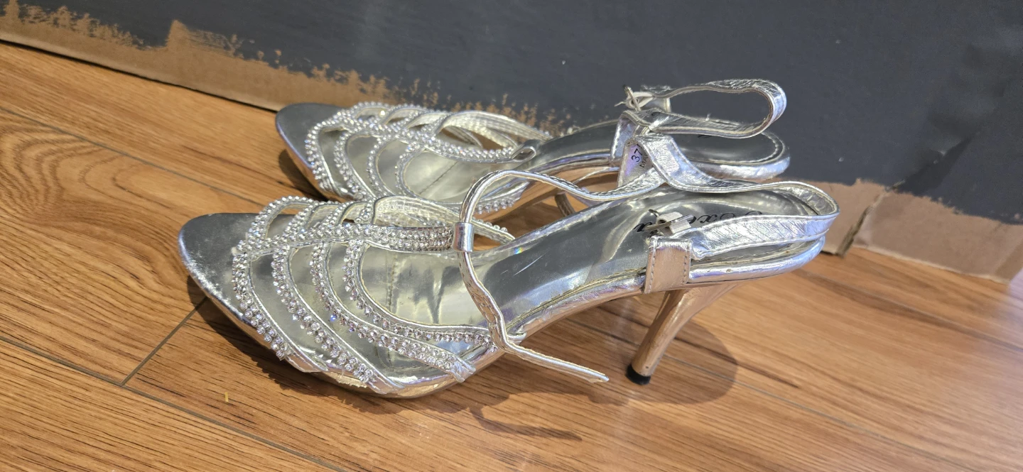 Silver Embellished Heeled Sandals