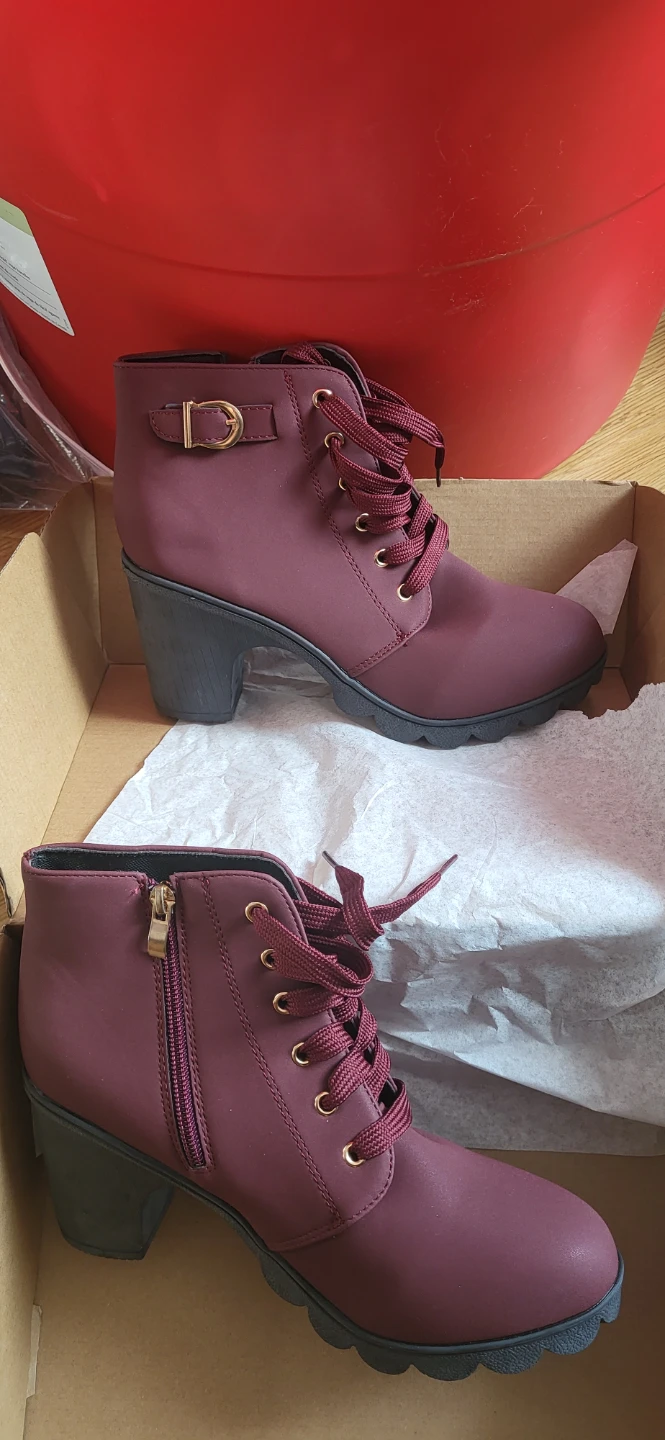 Women's Burgundy Lace-up Ankle Boots Size 42