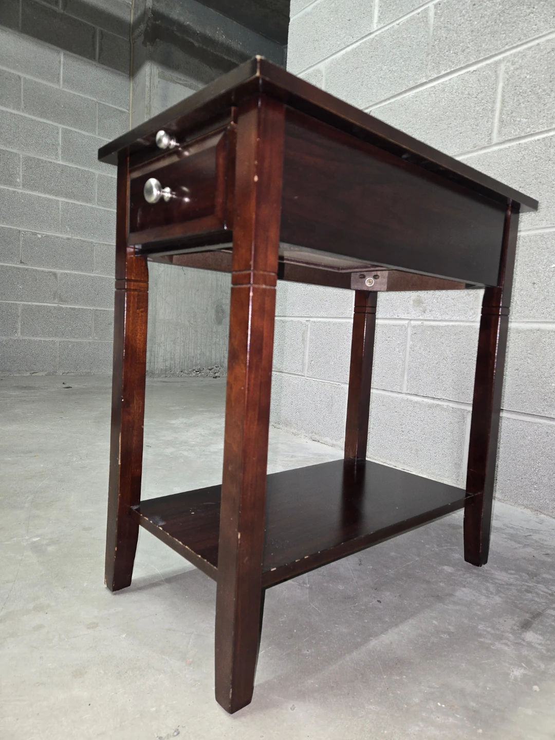 Dark Wood Accent Table with Drawer - photo 4