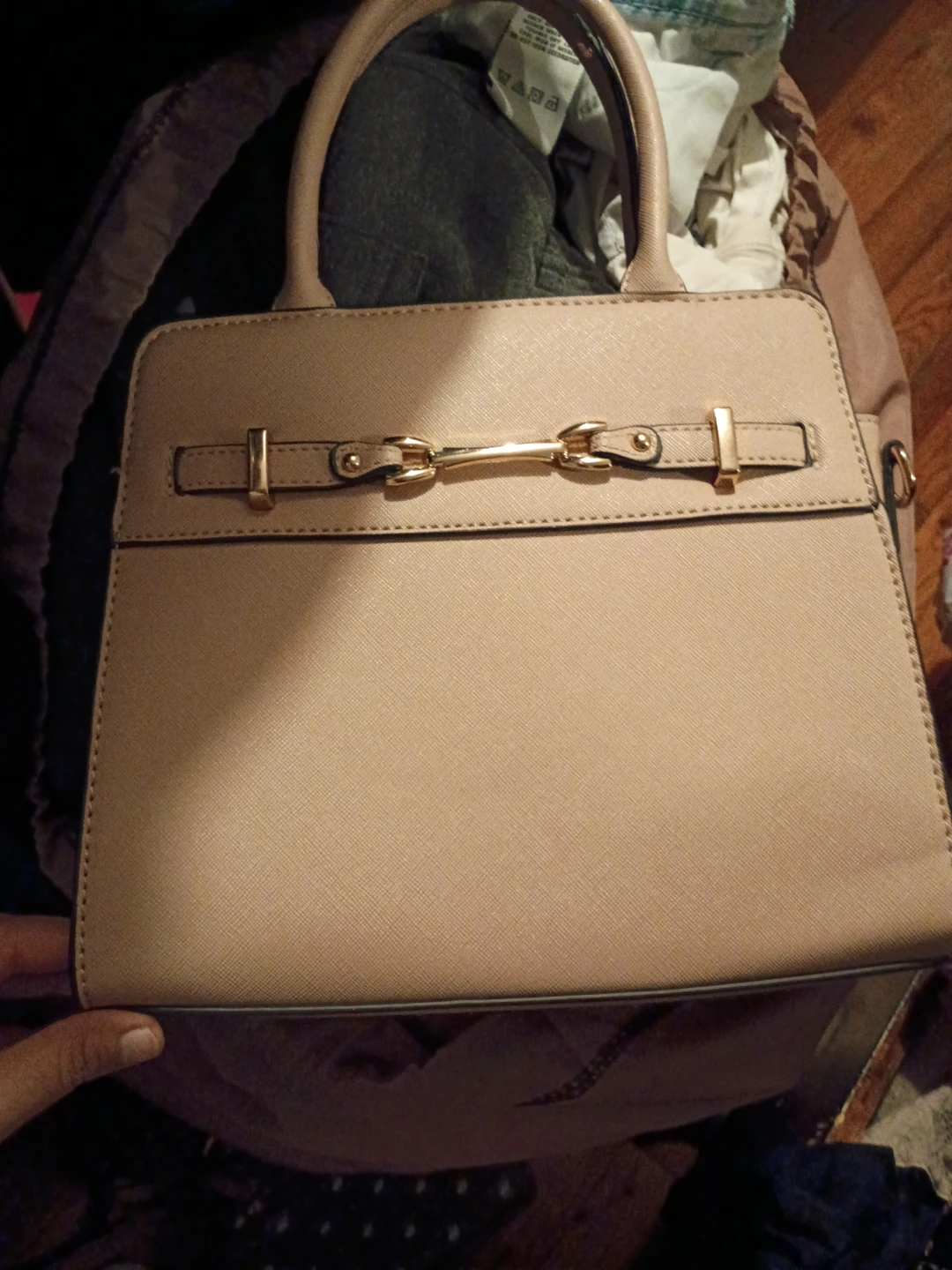 Tan Structured Top Handle Bag with Gold Buckle Detail - photo 3