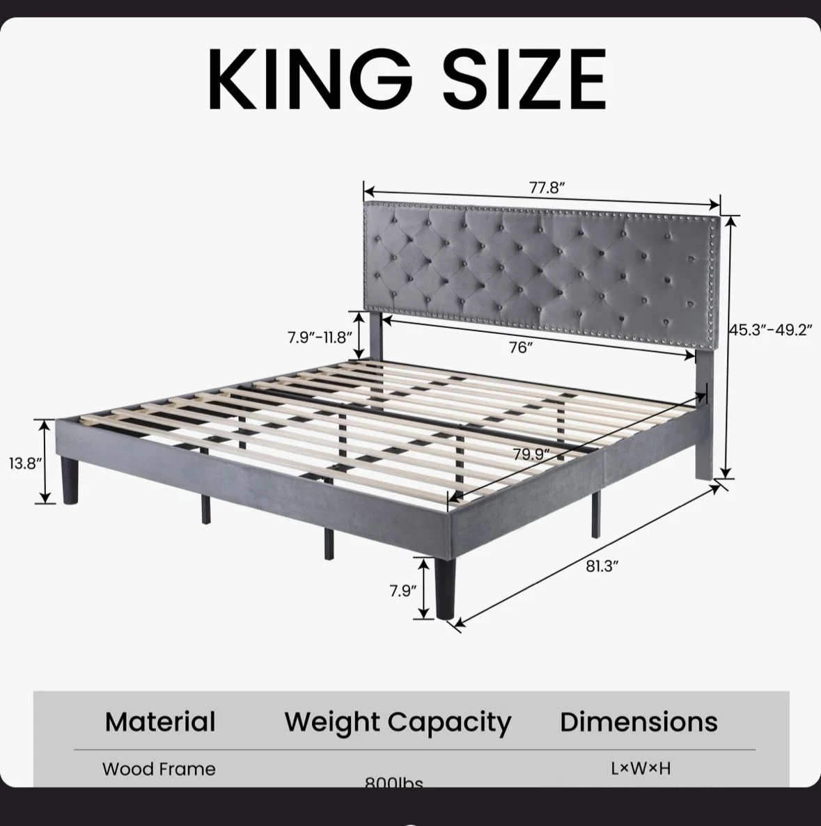 King Size Tufted Upholstered Bed Frame - photo 2