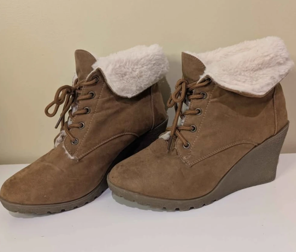 Women's Suede Wedge Ankle Boots Size 8