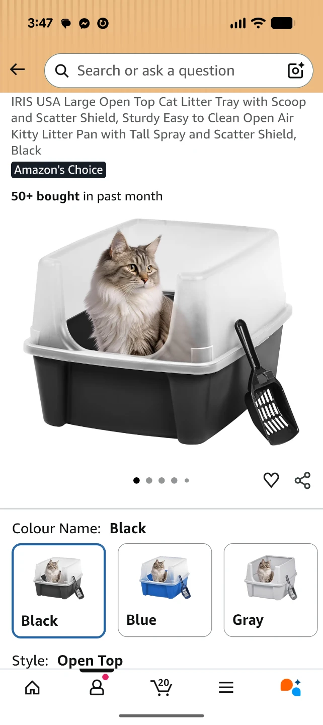 IRIS USA Large Open Top Cat Litter Tray with Scoop - Black - photo 2