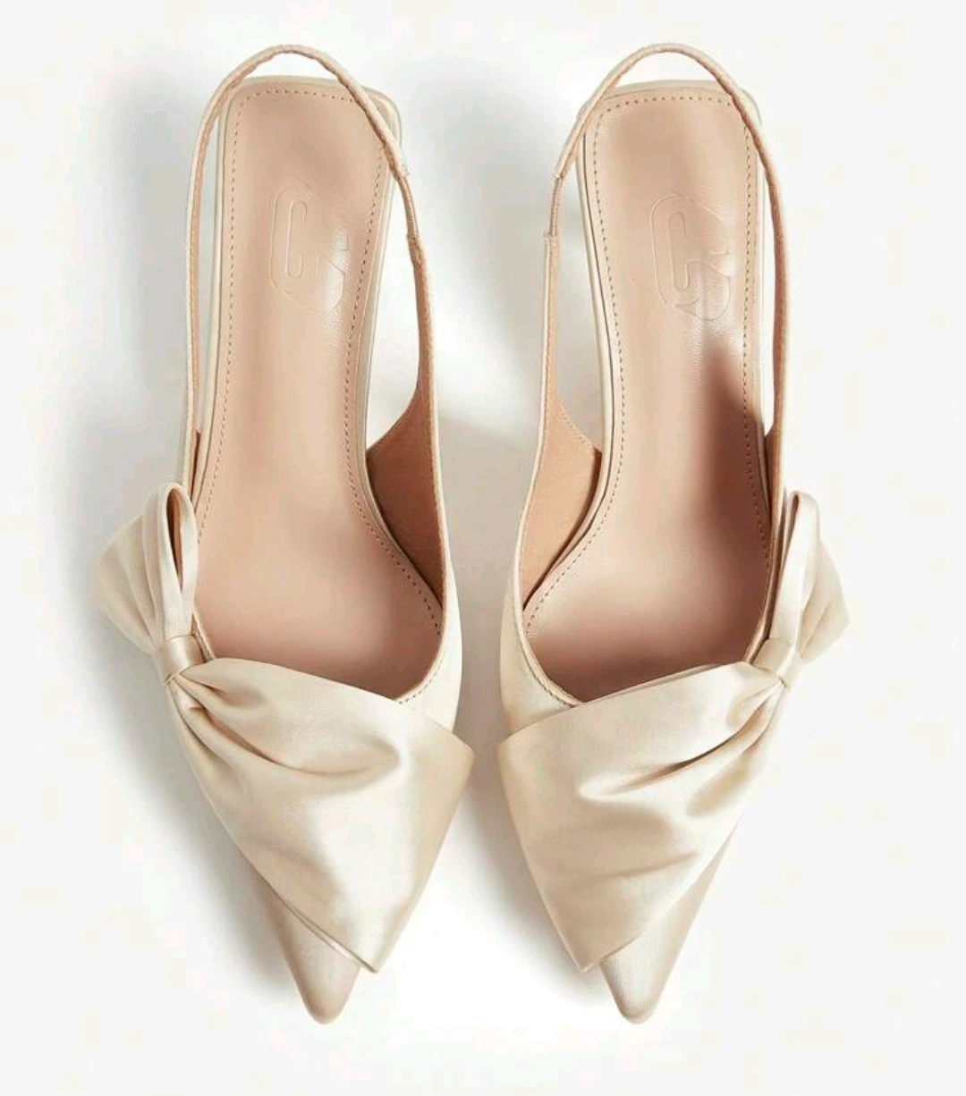 Brand New Cream Satin Bow Slingback Heels