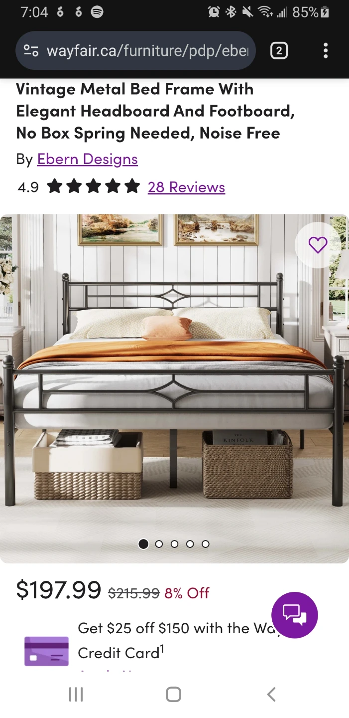 Vintage Metal Bed Frame - Queen Size