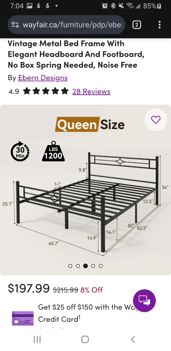 Vintage Metal Bed Frame - Queen Size - photo 2
