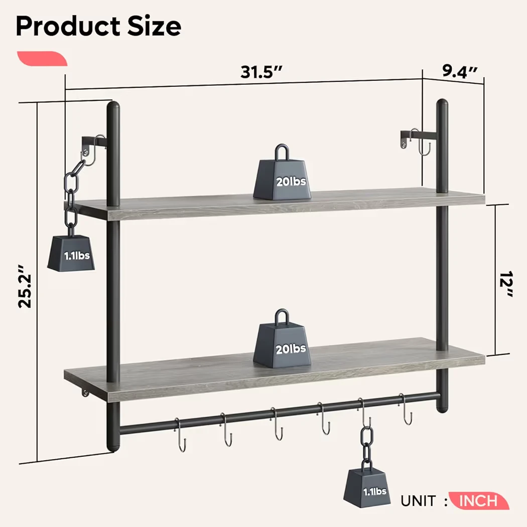 2-Tier Wall Shelf with Hanging Bar - photo 2