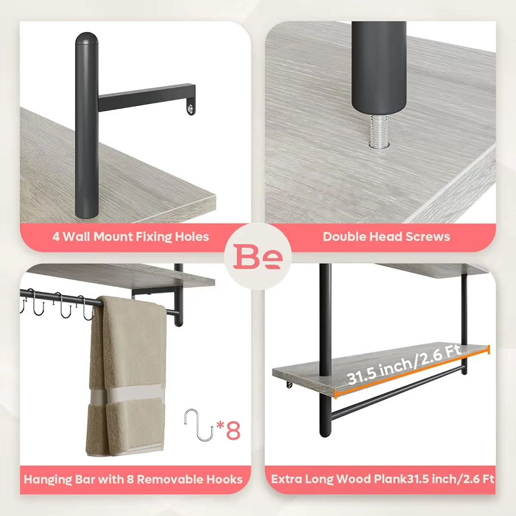 2-Tier Wall Shelf with Hanging Bar - photo 4