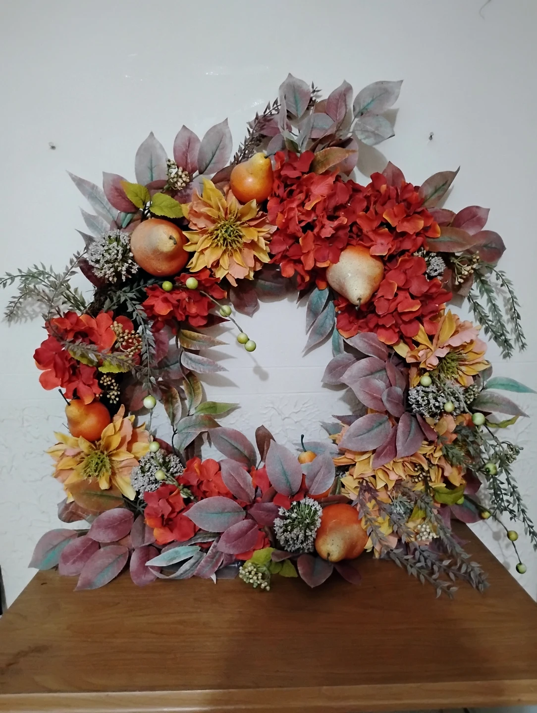 Fall Floral Wreath with Pears and Apples