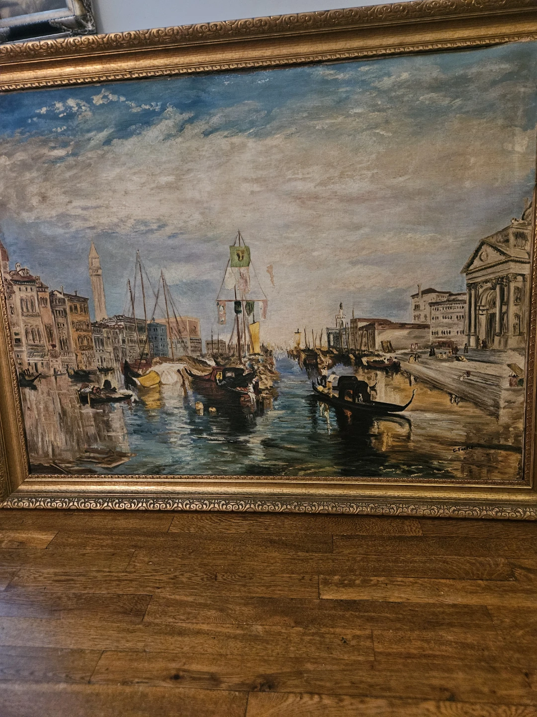 Vintage Oil Painting Grand  "Venice Canal Scene" by C. Fuchs