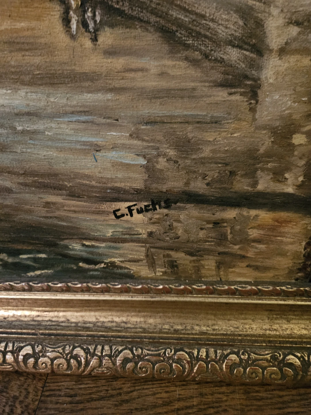 Vintage Oil Painting Grand  "Venice Canal Scene" by C. Fuchs - photo 2