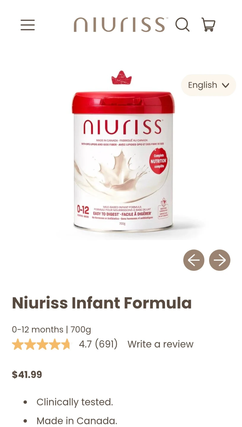 Niuriss Infant Formula - 0-12 months, 700g