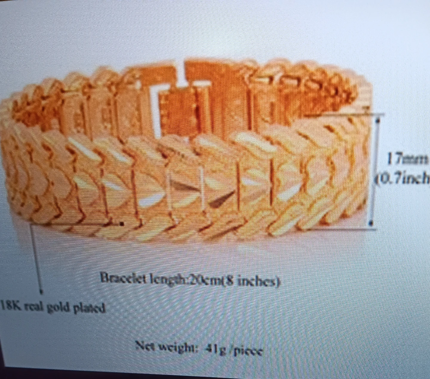18K Real Gold Plated Bracelet - 20cm