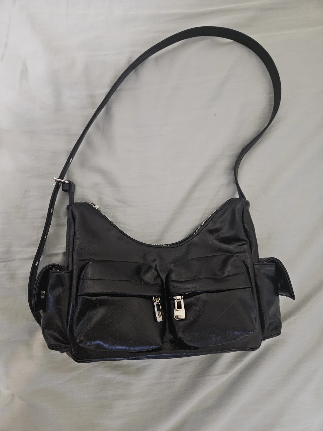 Black Faux Leather Shoulder Bag