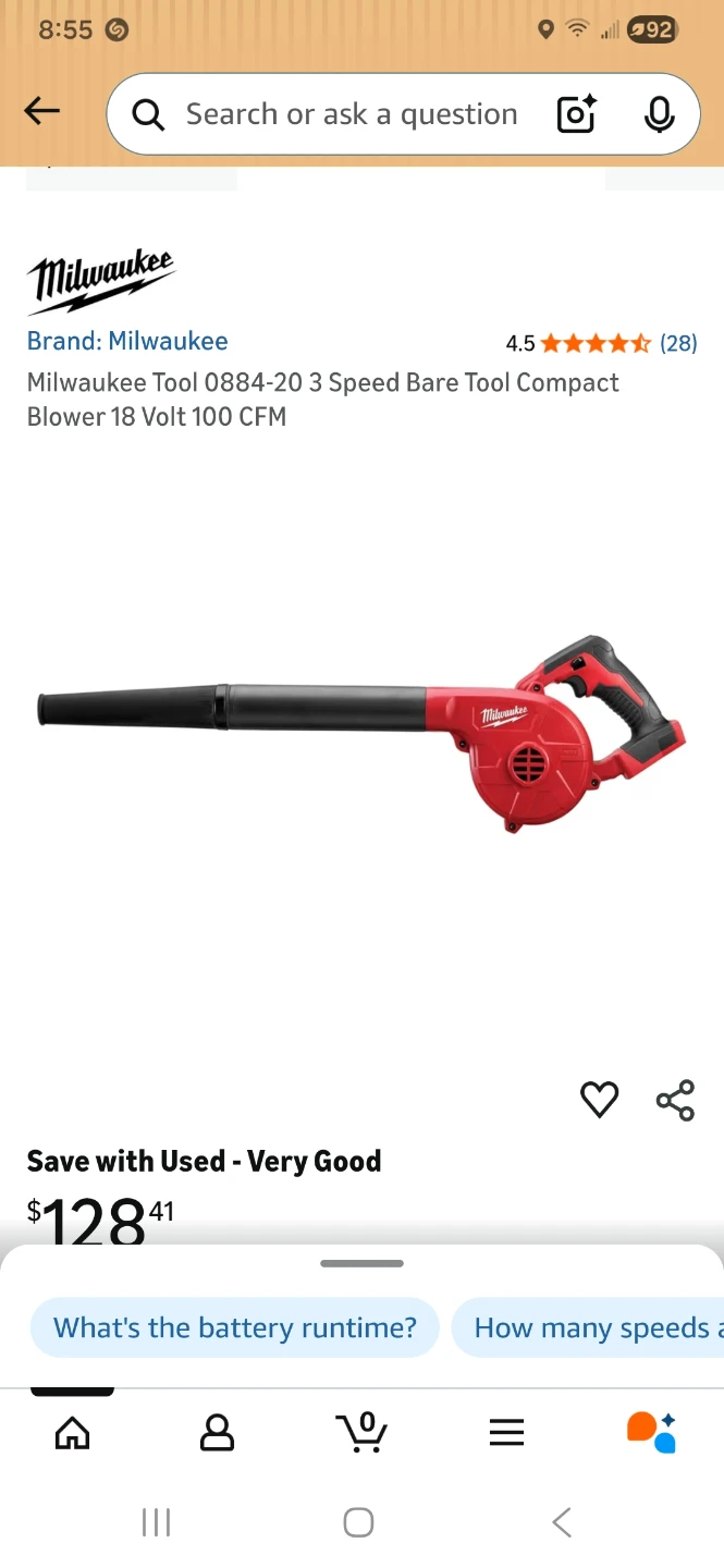 Milwaukee Tool 0884-20 3 Speed Compact Blower