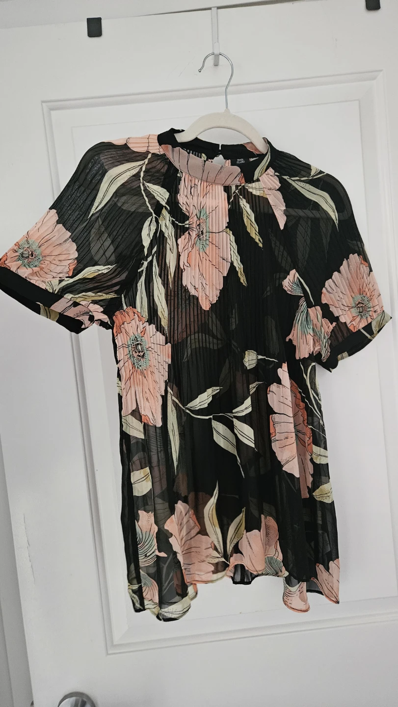 River Island Black Floral Pleated Top Canada Size 6 (UK Size 10) - photo 4